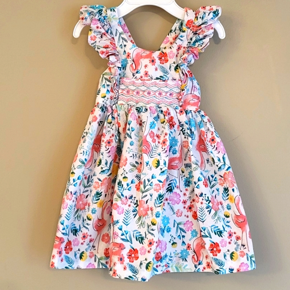 Cotton flamingo/floral print dress